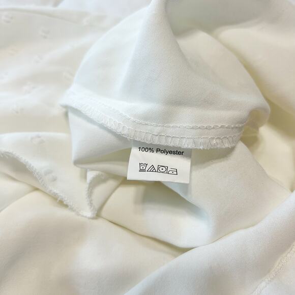 Shein White Swiss Dot Off-Shoulder Smocked Ruffle Mini Dress Size Small - Picture 6 of 6